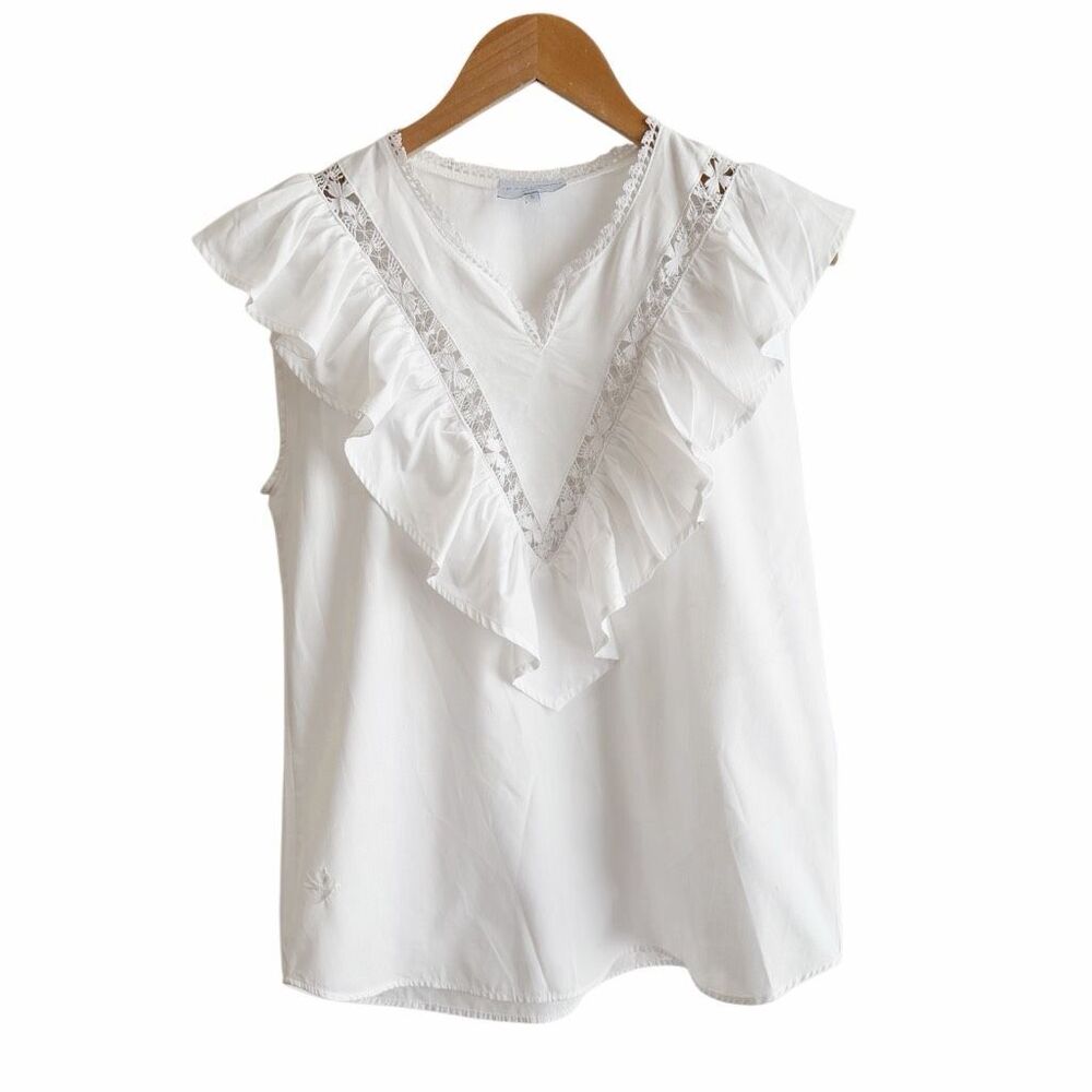MI GOLONDRINA Valentina White Blouse Top Size Small Ruffle White Embroidered - Picture 2 of 15